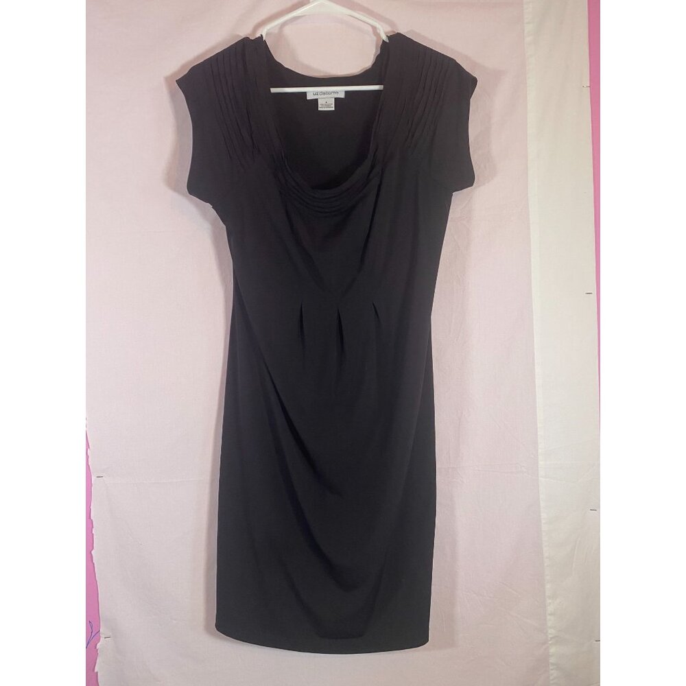 Liz Claiborne Black Pleated Scoop Neck Cap Sleeve Sheath Dress Size 4